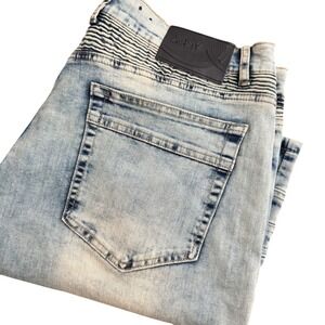 XRAY JEANS Men's Distressed Moto Denim Shorts Light Wash Size 34